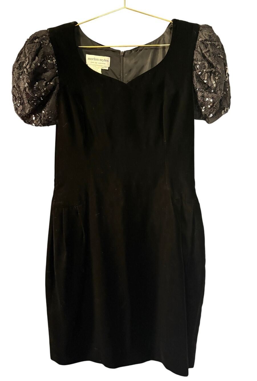 VTG Morton Myles Black Velvet  knee length Cocktail Holiday Dress - Women' 14P